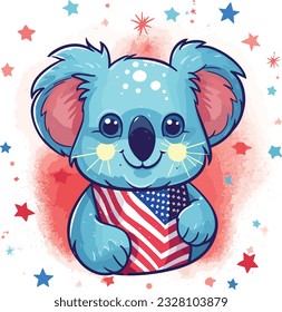 Koala 4th of July Cute in the style of colorful animal