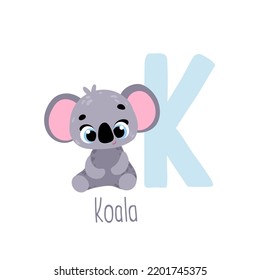 Koala. Animal ABC. Alphabet. Cute vector alphabet with little animal. Print for kids room decoration, fabric, paper, card, t shirt, poster, textile.