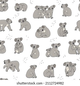 Koala animal cute vector seamless pattern