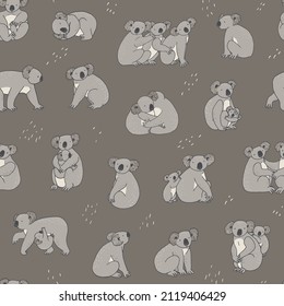 Koala animal cute vector seamless pattern