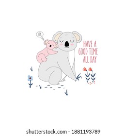 koala animal flower bush leaf text line wildlife forest illustration art vector tee slogan