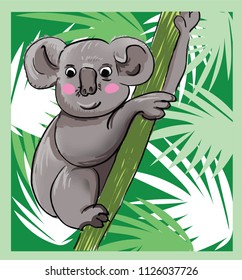 Koala animal and leaves vector illustration