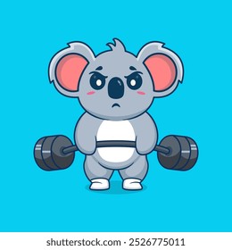 Koala animal lift barbell icon illustration cartoon