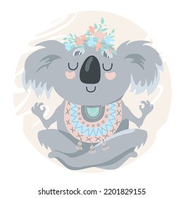 Koala animal meditating in yoga pose, t-shirt print, sticker, poster.