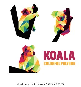 Koala Animal Set in Colorful Polygonal low poly. Cute koala in Colorful abstract. Vector of koala collection