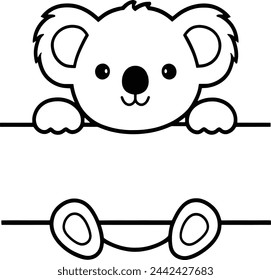 Koala animal split monogram kids drawing art Modern Line Style Vector Illustration