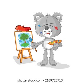 the koala artist mascot. cartoon vector