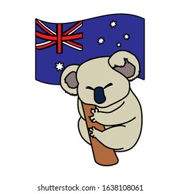 koala with australia flag in the background vector illustration design
