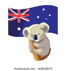 koala with australia flag in the background vector illustration design