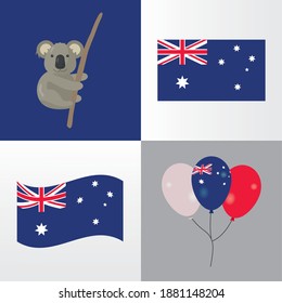 koala with australian flags and balloons helium vector illustration design