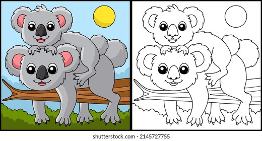 Koala With A Baby Coloring Page Illustration