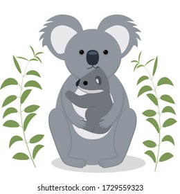 Koala with a baby. Isolated vector image on a white background. Flat style. Mother's day
