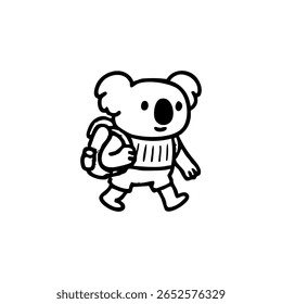 Um coala com uma mochila, andando