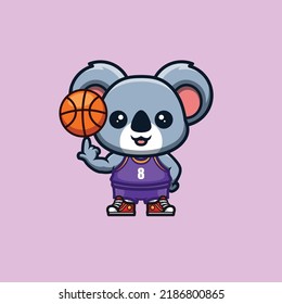 Koala Basketball Cute Creative Kawaii Cartoon Mascot Logo