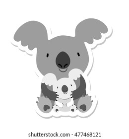 Koala Bear. Australian marsupial bear. Mom and baby. Vector Illustration. 

