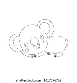 Koala bear baby lying isolated. Cartoon style. Cute and funny character. Happy smiling. Australia animal. Simple outline graphic illustration. For coloring book page. For kids. Pray for Australia. 