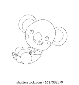 Koala bear baby lying isolated. Cartoon style. Cute and funny character. Happy smiling. Australia animal. Simple outline graphic illustration. For coloring book page. For kids. Pray for Australia. 