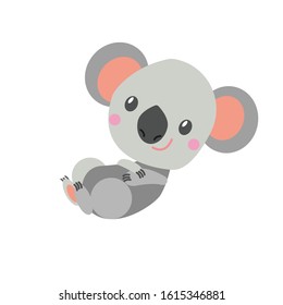 Koala bear baby sitting and smiling. Cute and funny character. Cartoon style. Simple flat illustration. For kids textile. For children's books and magazines. For post cards and wrapping paper