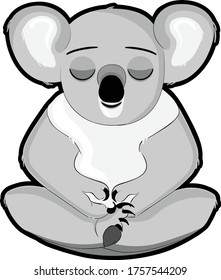 koala bear can use for stickers; cute animal picture. meditation relaxing pose.