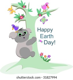 Koala Bear Celebrates Earth Day Vector