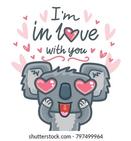 Koala Bear Character Love Hearts Lettering Stock Vector (royalty Free 