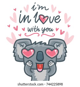 Koala Bear Character Love Hearts Lettering Stock Vector (Royalty Free ...