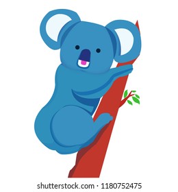 Koala Bear Climbing The tree, blue color isolated vector illustration