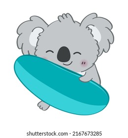 Koala Bear Clipart in Cute Cartoon Style Beautiful Clip Art Koala with Surfboard. Vector Illustration of an Animal for Prints for Clothes, Stickers, Baby Shower Invitation. 