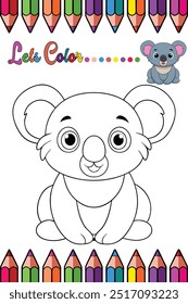 "Koala Bear Coloring Page for Kids - Adorable Cartoon Animal Illustration"