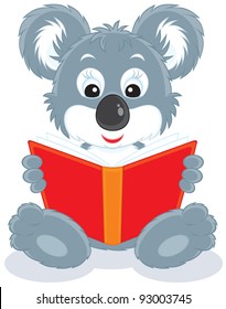 Koala bear cub reading a red book