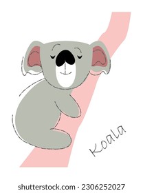 Oso de Koala . Personajes de dibujos animados de animales pequeños. Diseño de forma plana y trazo de línea. Ilustración del vector.