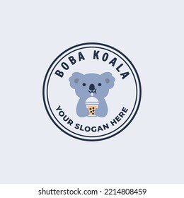 Koala bear drinking bubble tea or boba mascot logo
