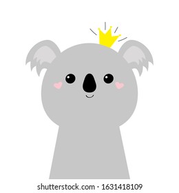 Koala bear face head icon. Cute kawaii animal. Golden crown. Cute cartoon funny baby character. Kids print for poster, t-shirt. Love. Scandinavian style. Flat design. White background. Isolated Vector