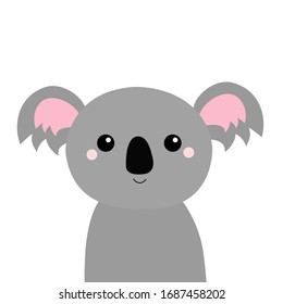 Koala Bär Gesichtskopf Symbol. Cute Cartoon lustige Babyfigur. Kawaii-Tier. Notebook-Cover, T-Shirt-Druck. Graue Silhouette. Grußkarte. Flaches Design. Weißer Hintergrund. Vektorillustration