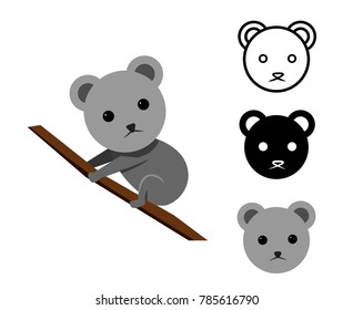 Koala bear in flat and icon, vector design