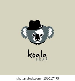 koala. koala bear. koala in a hat with a butterfly tie 	 