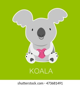 Koala Bear with heart. Australian marsupial bear. Vector Illustration. 


