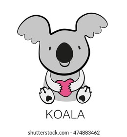 KOALA. Bear with heart in his paws.  Australian marsupial bear. Vector Illustration. 

