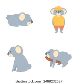 Koala oso iconos conjunto de dibujos animados Vector. Lindo y divertido oso koala. animal australiano