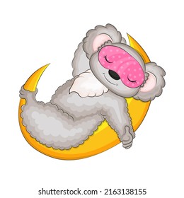 Koala bear on the moon. Vector illustration of a cute animal. Cute little illustration of koala for kids, baby book, fairy tales, covers, baby shower invitation, textile t-shirt.