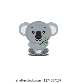 Koala Bear On Wood Branch With Green Leaves