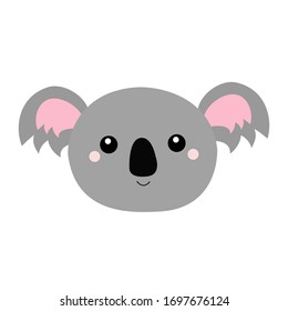 Koala bear oval face head icon. Cute cartoon funny baby character. Kawaii animal. Notebook cover, t-shirt print. Gray silhouette. Love Greeting card. Flat design. White background. Vector illustration