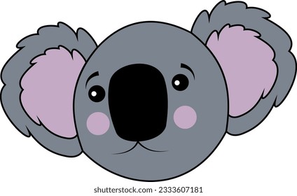 Koala bear with pink ears and cheek (character) for baby or child textile print. Decorative drawing for baby room wall.