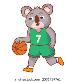 Koala bear play basketball.Koala basketball cartoon mascot.
Sport animal cute koala basketball player.Isolated on white background.Vector illustration.