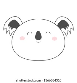 Koala bear round face head sketch line icon. Kawaii animal. Cute cartoon character. Funny baby with eyes, nose, ears. Kids print. Love Greeting card. Flat design. White background. Isolated. Vector