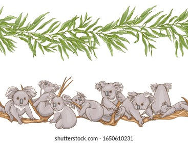 Koala bear seamless pattern. Colored vector illustration.