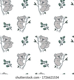 Koala bear seamless pettern on pink background. Kids wallpaper. Perfect for textile.