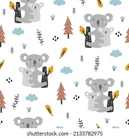 Patrón vectorial sin fisuras de Koala para impresión, papel tapiz para vivero, textil