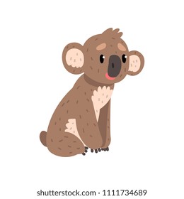 Koala bear sitting on the ground, cute Australian marsupial animal character vector Illustrations on a white background