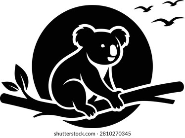 Koala bear sitting on tree branch at sunset with wildlife silhouette marsupial australia illustration minimalist